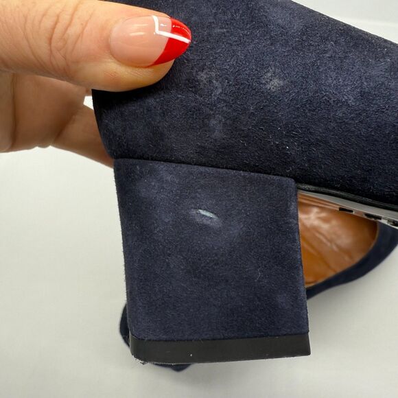 Aquatalia Suede Stacked Heel Pasha Pump - Navy 9M - Picture 12 of 12